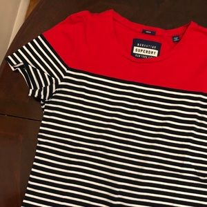 Superdry Black,White, and Red Striped Tee.